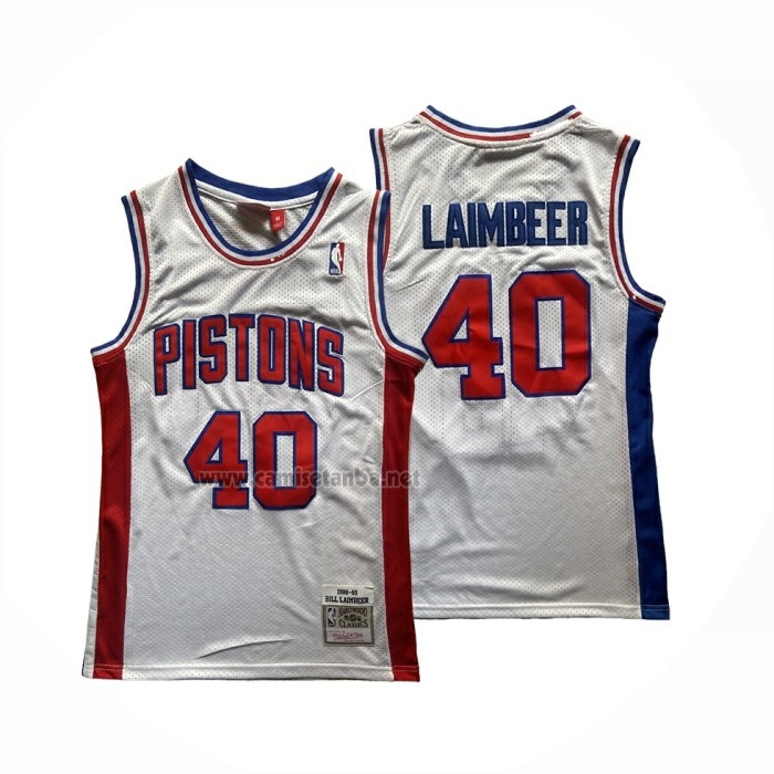 Camiseta Detroit Pistons Bill Laimbeer NO 40 Mitchell & Ness 1988-89 Blanco